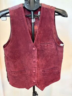 Mens Vintage Burgundy Suede Vest - Classic Button Front